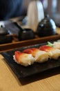 Surf nigiri sushi - japanese food style on a plate Royalty Free Stock Photo