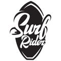 Surf rider lettering poster. Surfing related t-shirt design. Vector vintage illustration