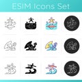 Surf riding icons set