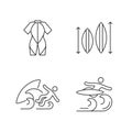 Surf riding linear icons set