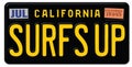 Surf`s Up License Plate California Royalty Free Stock Photo