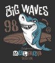 Surf Shark t-shirt print design, vector illustration Royalty Free Stock Photo