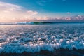 Surf spot with surfers and big barrel wave in ocean Royalty Free Stock Photo