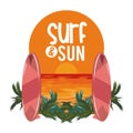Surf and sun summer card cartoons