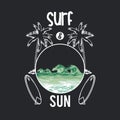 Surf and sun summer card cartoons