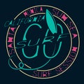 Surf t-shirt design. California sport wear emblem.