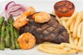 Surf and turf beef steak dinner Royalty Free Stock Photo