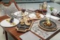 Surf and turf on restaurant table