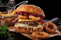 Surf and turf seafood and meat burger Royalty Free Stock Photo