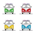 Surf vehicle with surboard set illustration in colorful Royalty Free Stock Photo