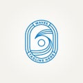 surf wave minimalist badge line art logo template vector illustration design. simple modern surfer, surfboard manufacturers,