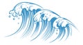 Surf waves. Big water tide in blue ink style Royalty Free Stock Photo