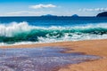 Surf waves crash in on Tairua beach on Coromandel Peninsula, New Zealand Royalty Free Stock Photo