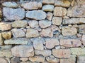 Surface with asymmetrical stones. The art wall. Stone wall texture. Close up and front view. Old wall of stone shell rock of Royalty Free Stock Photo