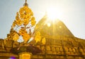 Blurry Sunligth in The golden Shwezigon Pagoda Shwezigon Paya in Bagan, Myanmar Burma Royalty Free Stock Photo