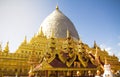 blurry Sunligth in The golden Shwezigon Pagoda Shwezigon Paya Repair in Bagan, Myanmar Burma Royalty Free Stock Photo