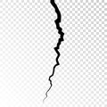 Surface cracked ground. Sketch crack texture. Split terrain after earthquake. Vector illustration on transparent background