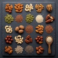 Surface creating a grid pattern. The selection includes almonds Royalty Free Stock Photo