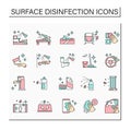 Surface disinfection color icons set