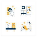 Surface disinfection flat icons set