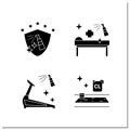 Surface disinfection glyph icons set
