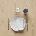 Surface features a white plate with a neatly folded napkin flanked by Royalty Free Stock Photo