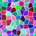 Floor marble mosaic pattern seamless background with white grout - red, pink, blue, green, turquoise, maroon, purple color Royalty Free Stock Photo