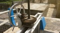 The surface of a gear wheel in a dam`s water discharge regulator machine Royalty Free Stock Photo