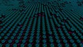 Surface of many neon spheres with reflection. 3d rendering modern isometric background, computer generated
