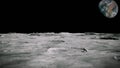 Surface of the Moon landscape. Flying over the Moon surface. Close up view. 3D Rendering Royalty Free Stock Photo