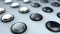 Surface with numerous repeating metal buttons, isometric background, computer generated 3d rendering background