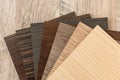 Surface parquet floor sampler, oak plank or laminate catalog. Hardwood material, wooden sampler for your furniture home design Royalty Free Stock Photo