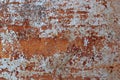 Surface of rusty iron with remnants of old white paint, chipped paint, texture background Royalty Free Stock Photo