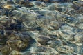 The surface is salty sea water, swaying in small waves near the shore, through the transparent bottom you can see stones Royalty Free Stock Photo