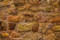 Surface of stone wall of scottish chapel close-up, textured brown warm tone background Royalty Free Stock Photo