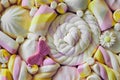 Surface of sweet bouquet of colored sweet marshmallows Royalty Free Stock Photo