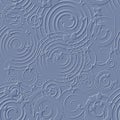 Surface textured emboss spirals 3d seamless pattern. Geometric embossed spirals background with butterflies. Relief repeat blue