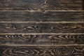 Surface of textured wood planks painted with black paint. Empty background of horizontal wood boards. Rustic tabletop Royalty Free Stock Photo