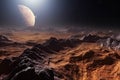 Surface of unknown planet with craters and mountains. Generative AI Royalty Free Stock Photo