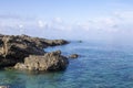 The Surface of the Water of a Clear Blue Ocean on a Fabulous Tropical Shore. Wave on the Surface of the Ocean