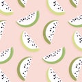 Surface watermelon pattern. Exotic tropical hand drawn decoration. mpder fruit background. Contemporary interior food