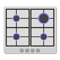 Surface of White Gas Hob Stove with Fire On. Vector