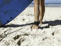 Surfboard Ankle Strap on Goofy Stance Royalty Free Stock Photo
