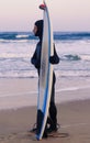 Surfboard with attached action camera on the sand