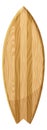 Surfboard with cartoon wood texture. Fish shape board