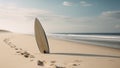 surfboard on an empty wild beach generative ai