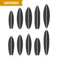 Surfboard Icon Vector Set. Black Surfing Board Symbol Isolated On White Background.