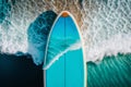 surfboard on ocean clear sea top view copy space Generative AI