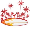 Surfboard with palm tree isoalted on white Royalty Free Stock Photo