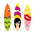 Surfboard set in various design color illustration